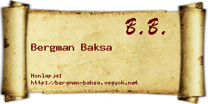 Bergman Baksa névjegykártya